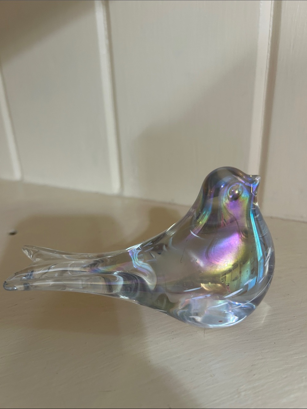 Vintage Iridescent Glass Bird paperweight - Clear